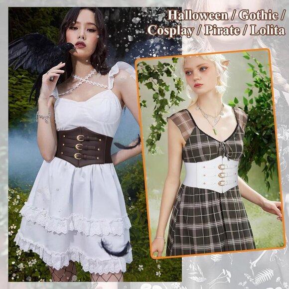 Women Corset Wide Stretch Waspie Elastic Waist Belt with Brown Buckle Gold main image 6